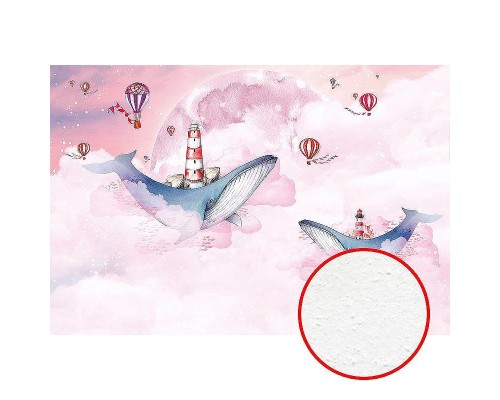 Фреска детская Ortograf Сказочная страна 34140 Фактура бархат FX Флизелин (4x2,7) Розовый, Воздушные шары/Животные/Облака