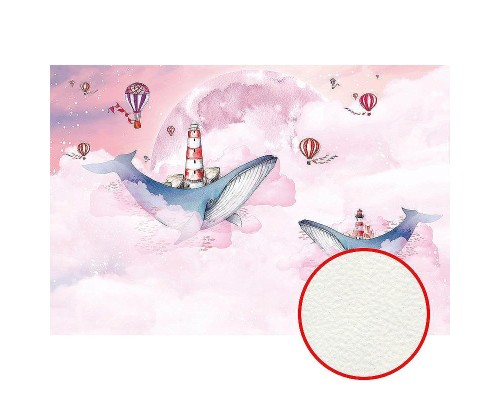 Фреска детская Ortograf Сказочная страна 34140 Фактура флок FLK Флизелин (4x2,7) Розовый, Воздушные шары/Животные/Облака