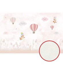 Фреска детская Ortograf Сказочная страна 34223 Фактура флок FLK Флизелин (4,2x2,7) Розовый, Воздушные шары/Животные/Облака