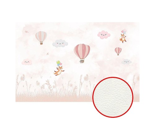 Фреска детская Ortograf Сказочная страна 34223 Фактура флок FLK Флизелин (4,2x2,7) Розовый, Воздушные шары/Животные/Облака