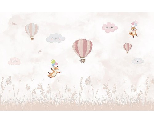 Фреска детская Ortograf Сказочная страна 34223 Фактура флок FLK Флизелин (4,2x2,7) Розовый, Воздушные шары/Животные/Облака