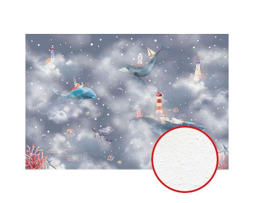 Фреска детская Ortograf Сказочная страна 34141 Фактура бархат FX Флизелин (4,5x3) Серый, Животные/Облака