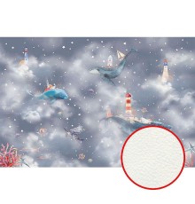 Фреска детская Ortograf Сказочная страна 34141 Фактура флок FLK Флизелин (4,5x3) Серый, Животные/Облака