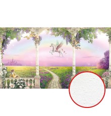 Фреска детская Ortograf Сказочная страна 33301 Фактура бархат FX Флизелин (4,9x2,7) Зеленый/Розовый, Животные/Пейзаж