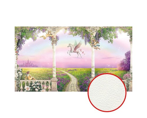 Фреска детская Ortograf Сказочная страна 33301 Фактура флок FLK Флизелин (4,9x2,7) Зеленый/Розовый, Животные/Пейзаж