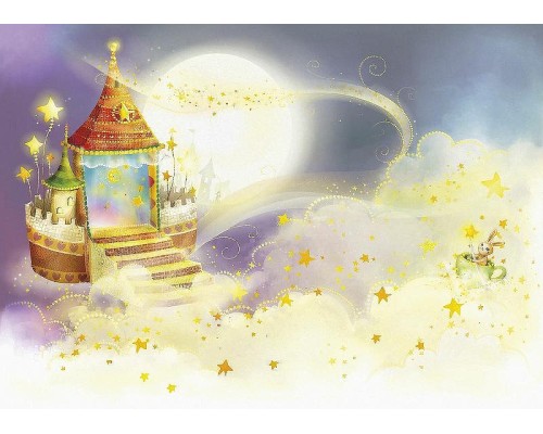 Фреска детская Ortograf Для малышей 3387 Фактура флок FLK Флизелин (3,8x2,7) Сиреневый/Желтый, Замки/Мультимедия