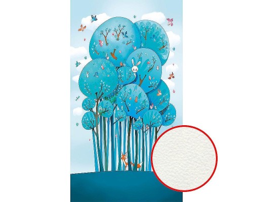 Фреска детская Ortograf Для малышей 33068 Фактура флок FLK Флизелин (1,5x2,7) Голубой/Бирюзовый, Деревья/Животные/Птицы