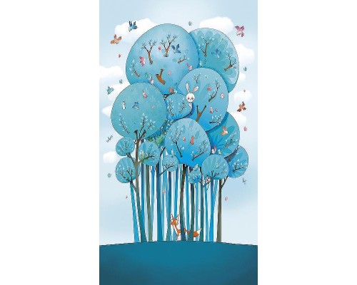 Фреска детская Ortograf Для малышей 33068 Фактура флок FLK Флизелин (1,5x2,7) Голубой/Бирюзовый, Деревья/Животные/Птицы