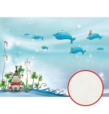 Фреска детская Ortograf Для малышей 30889 Фактура флок FLK Флизелин (3,7x2,7) Голубой, Домики/Рыбы