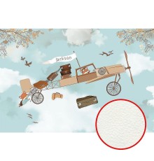 Фреска детская Ortograf Для малышей 30123 Фактура флок FLK Флизелин (4x2,7) Бирюзовый/Бежевый, Самолеты/Животные