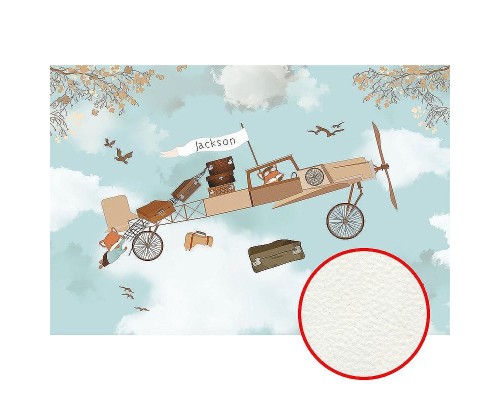 Фреска детская Ortograf Для малышей 30123 Фактура флок FLK Флизелин (4x2,7) Бирюзовый/Бежевый, Самолеты/Животные