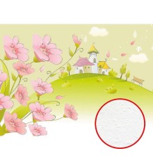 Фреска детская Ortograf Для малышей 33303 Фактура бархат FX Флизелин (3,7x2,7) Зеленый/Розовый, Домики/Цветы