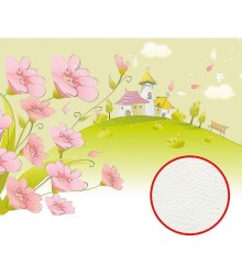 Фреска детская Ortograf Для малышей 33303 Фактура флок FLK Флизелин (3,7x2,7) Зеленый/Розовый, Домики/Цветы