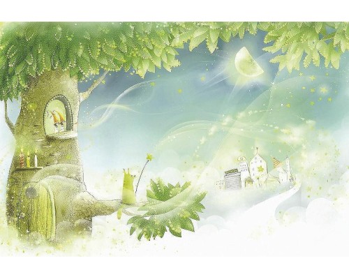 Фреска детская Ortograf Для малышей 3870 Фактура бархат FX Флизелин (4x2,7) Зеленый, Деревья/Домики