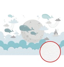 Фреска детская Ortograf Для малышей 33510 Фактура бархат FX Флизелин (4x2,7) Бирюзовый/Серый, Облака/Рыбы