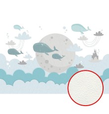 Фреска детская Ortograf Для малышей 33510 Фактура флок FLK Флизелин (4x2,7) Бирюзовый/Серый, Облака/Рыбы