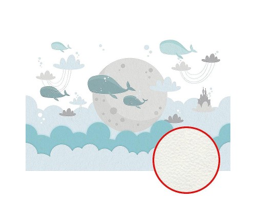 Фреска детская Ortograf Для малышей 33510 Фактура флок FLK Флизелин (4x2,7) Бирюзовый/Серый, Облака/Рыбы