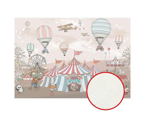 Фреска детская Ortograf Для малышей 6770 Фактура флок FLK Флизелин (4x2,7) Бежевый/Розовый/Зеленый, Животные/Воздушные шары/Мультимедия