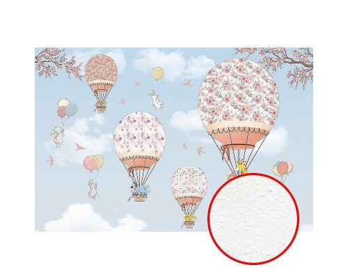 Фреска детская Ortograf Для малышей 33837 Фактура бархат FX Флизелин (4,1x2,7) Голубой/Розовый, Животные/Воздушные шары