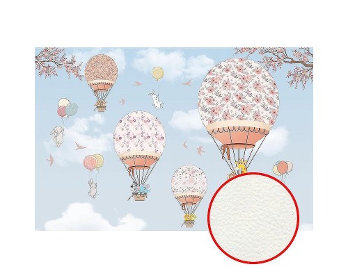 Фреска детская Ortograf Для малышей 33837 Фактура флок FLK Флизелин (4,1x2,7) Голубой/Розовый, Животные/Воздушные шары