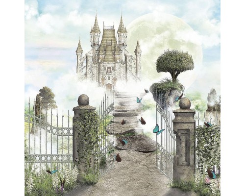 Фреска детская Ortograf Сказочная страна 30776 Фактура флок FLK Флизелин (2,7x2,7) Бежевый/Голубой/Зеленый, Замки