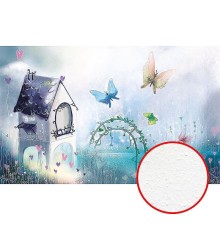 Фреска детская Ortograf Для малышей 30888 Фактура бархат FX Флизелин (4,3x2,7) Бирюзовый/Голубой/Фиолетовый, Домики/Бабочки