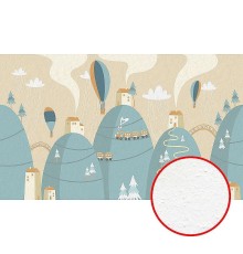 Фреска детская Ortograf Для малышей 33511 Фактура бархат FX Флизелин (4,5x2,7) Бирюзовый/Бежевый, Горы/Воздушные шары/Домики