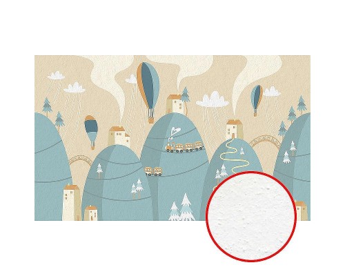 Фреска детская Ortograf Для малышей 33511 Фактура бархат FX Флизелин (4,5x2,7) Бирюзовый/Бежевый, Горы/Воздушные шары/Домики