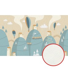 Фреска детская Ortograf Для малышей 33511 Фактура флок FLK Флизелин (4,5x2,7) Бирюзовый/Бежевый, Горы/Воздушные шары/Домики