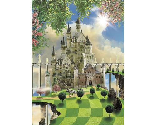 Фреска детская Ortograf Сказочная страна 30780 Фактура флок FLK Флизелин (2x2,7) Бежевый/Голубой/Зеленый, Замки