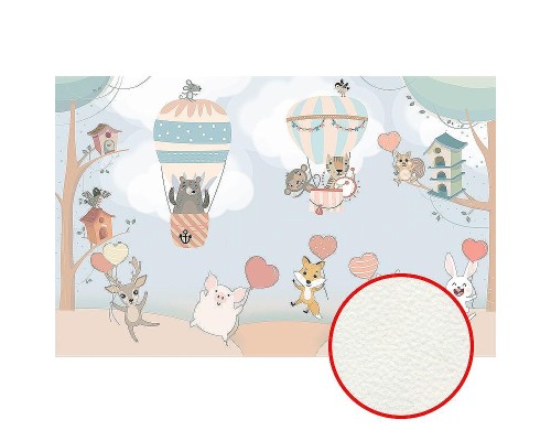 Фреска детская Ortograf Для малышей 6763 Фактура флок FLK Флизелин (4,3x2,7) Голубой/Разноцветный, Животные/Воздушные шары