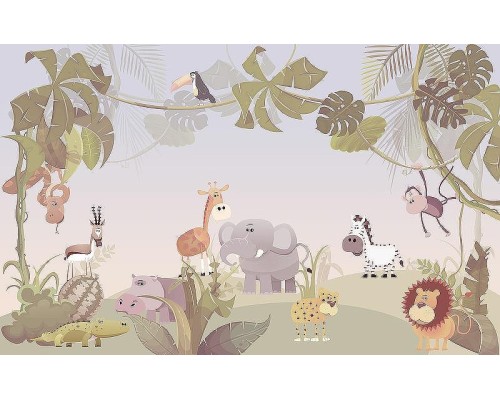 Фреска детская Ortograf Для малышей 6765 Фактура флок FLK Флизелин (4,3x2,7) Серый/Зеленый, Животные/Мультимедия