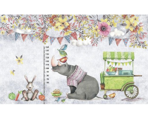 Фреска детская Ortograf Для малышей 6764 Фактура флок FLK Флизелин (4,5x2,7) Серый/Разноцветный, Животные/Цветы