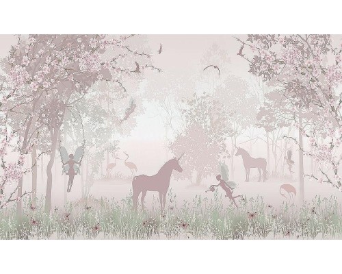 Фреска детская Ortograf Для малышей 6767 Фактура флок FLK Флизелин (4,8x2,7) Розовый, Деревья/Животные/Цветы