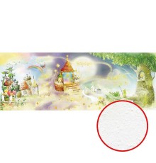 Фреска детская Ortograf Для малышей 4384 Фактура бархат FX Флизелин (7,3x2,7) Зеленый/Желтый/Сиреневый, Деревья/Домики