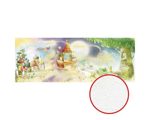 Фреска детская Ortograf Для малышей 4384 Фактура бархат FX Флизелин (7,3x2,7) Зеленый/Желтый/Сиреневый, Деревья/Домики