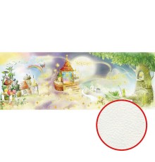 Фреска детская Ortograf Для малышей 4384 Фактура флок FLK Флизелин (7,3x2,7) Зеленый/Желтый/Сиреневый, Деревья/Домики