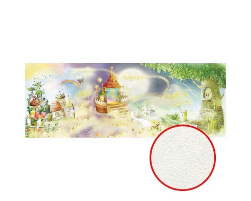 Фреска детская Ortograf Для малышей 4384 Фактура флок FLK Флизелин (7,3x2,7) Зеленый/Желтый/Сиреневый, Деревья/Домики