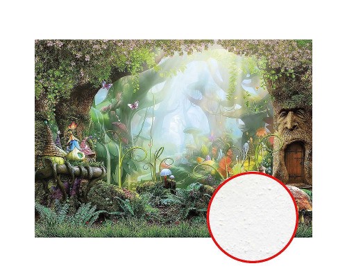 Фреска детская Ortograf Сказочная страна 6643 Фактура бархат FX Флизелин (3,8x2,7) Зеленый/Разноцветный, Деревья/Домики