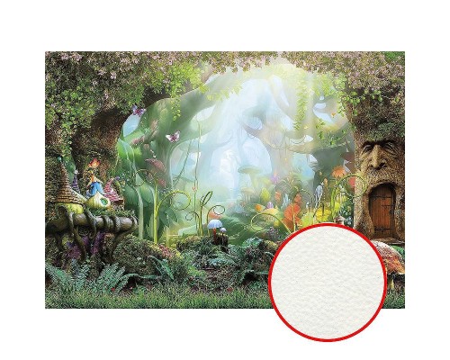 Фреска детская Ortograf Сказочная страна 6643 Фактура флок FLK Флизелин (3,8x2,7) Зеленый/Разноцветный, Деревья/Домики