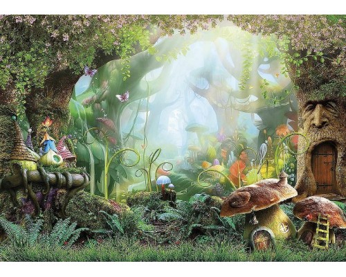 Фреска детская Ortograf Сказочная страна 6643 Фактура флок FLK Флизелин (3,8x2,7) Зеленый/Разноцветный, Деревья/Домики