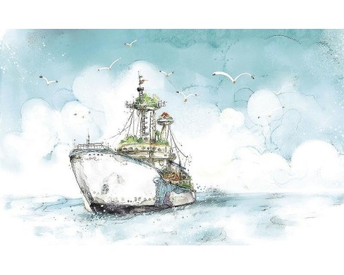 Фреска детская Ortograf Для малышей 5450 Фактура флок FLK Флизелин (3,8x2,4) Белый/Голубой, Корабли