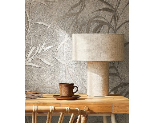 Обои Marburg Urban Elegance 34236 Винил на флизелине (1,06x10,05) Серый/Серебряный, Листья/Штукатурка