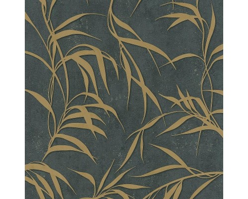 Обои Marburg Urban Elegance 34239 Винил на флизелине (1,06x10,05) Черный/Золото, Листья/Штукатурка