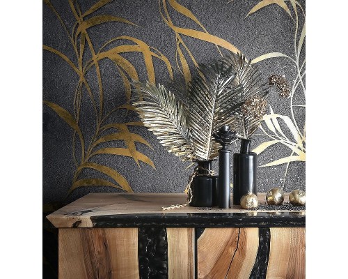 Обои Marburg Urban Elegance 34239 Винил на флизелине (1,06x10,05) Черный/Золото, Листья/Штукатурка