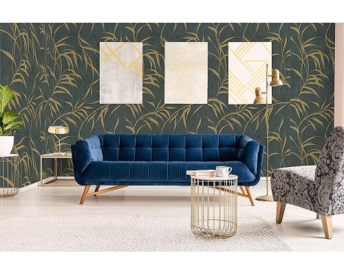 Обои Marburg Urban Elegance 34239 Винил на флизелине (1,06x10,05) Черный/Золото, Листья/Штукатурка