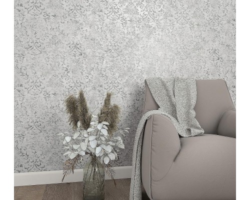 Обои Marburg Urban Elegance 34242 Винил на флизелине (1,06x10,05) Серый/Серебряный, Дамаск/Штукатурка