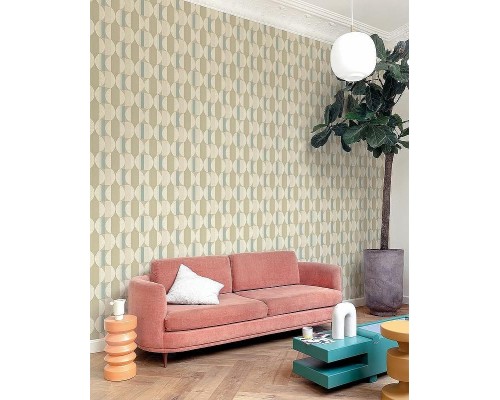 Обои Grandeco Cumaru CU 3112 Винил на флизелине (0,53x10,05) Бежевый/Коричневый/Бирюзовый, Геометрия