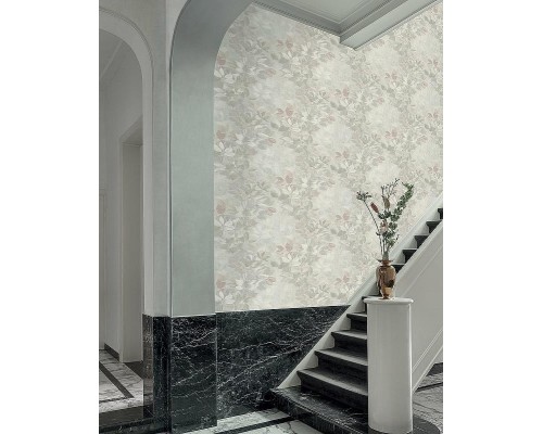 Обои Grandeco Time 2025 TI 2004 Винил на флизелине (1,06x10,05) Серый/Розовый, Листья