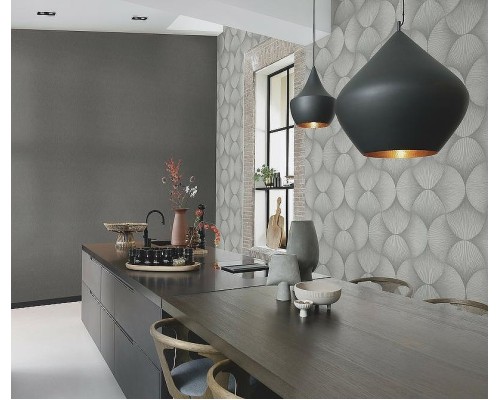 Обои RASCH Sky Lounge 608694 Винил на флизелине (0,53x10,05) Серый/Черный, Однотонный